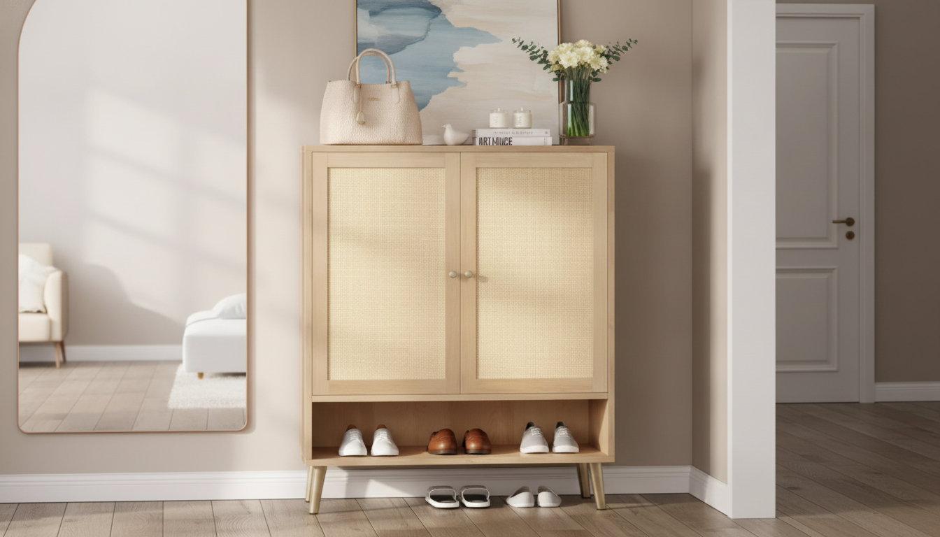 5-Tier Rattan Shoe Cabinet: Tidy, Breathable Entryway