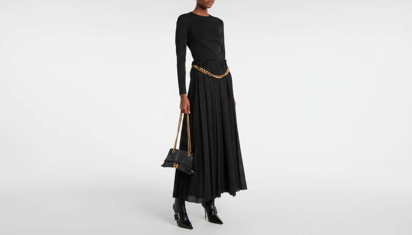 Balenciaga Long Skirt: Gold Chain Waist Styling Guide