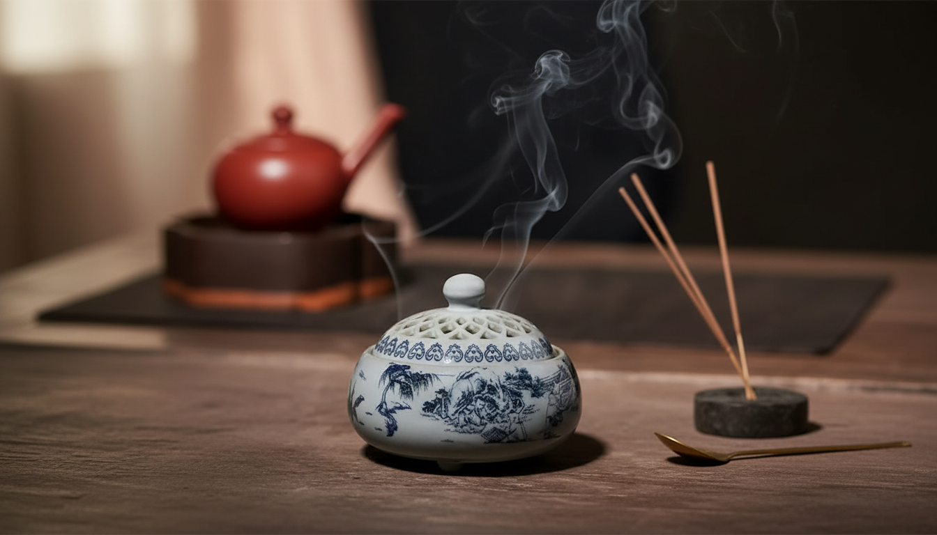 Blue & White Porcelain Mountain Incense Burner for Calm