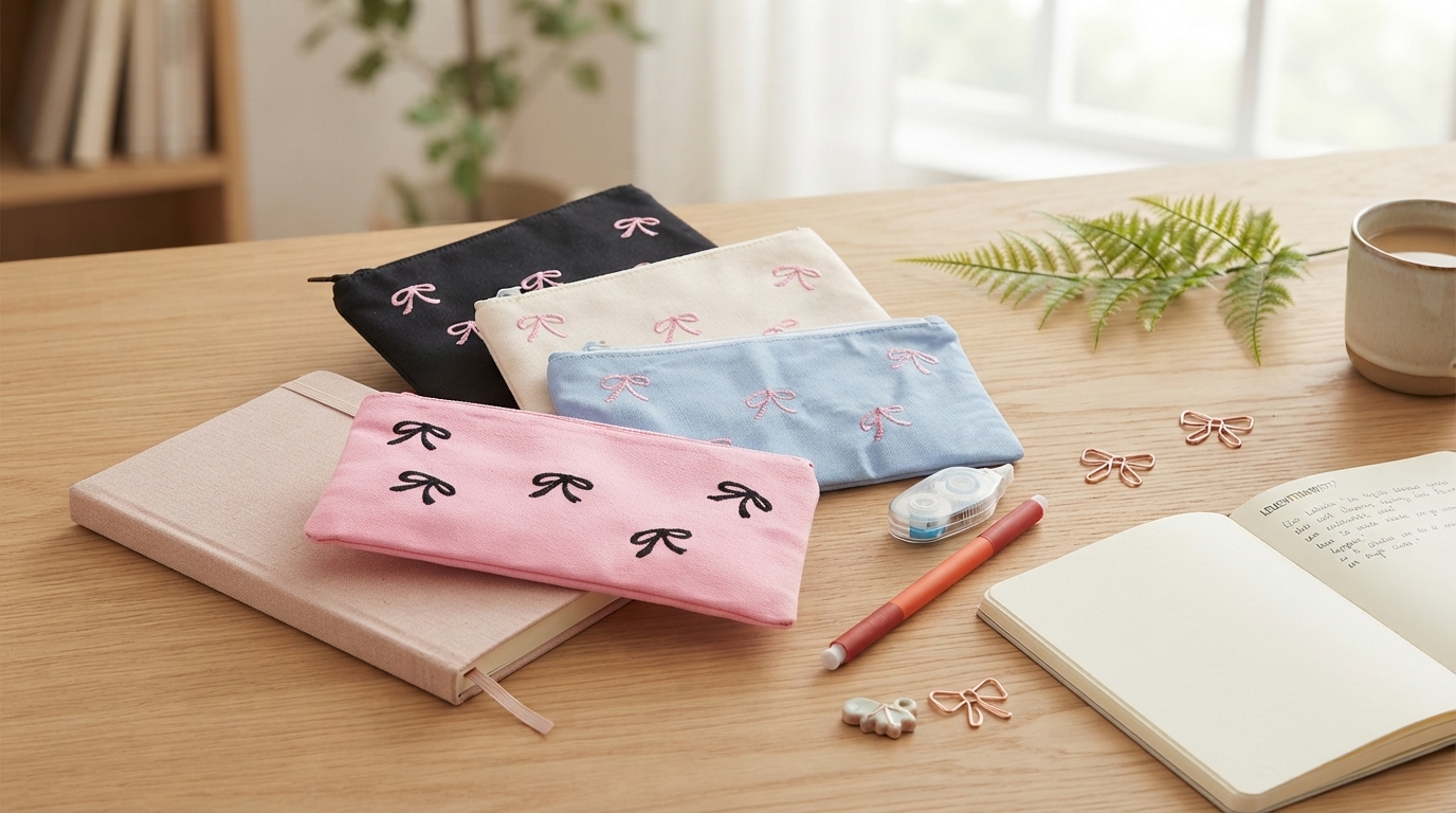 Cute Bow Canvas Pencil Case: Quick Organization Anywhere