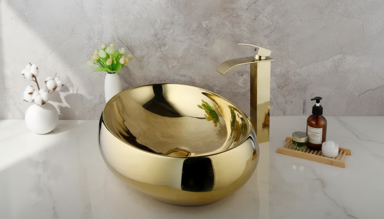 Golden Ceramic Sink + Brass Faucet & Drain Set Guide