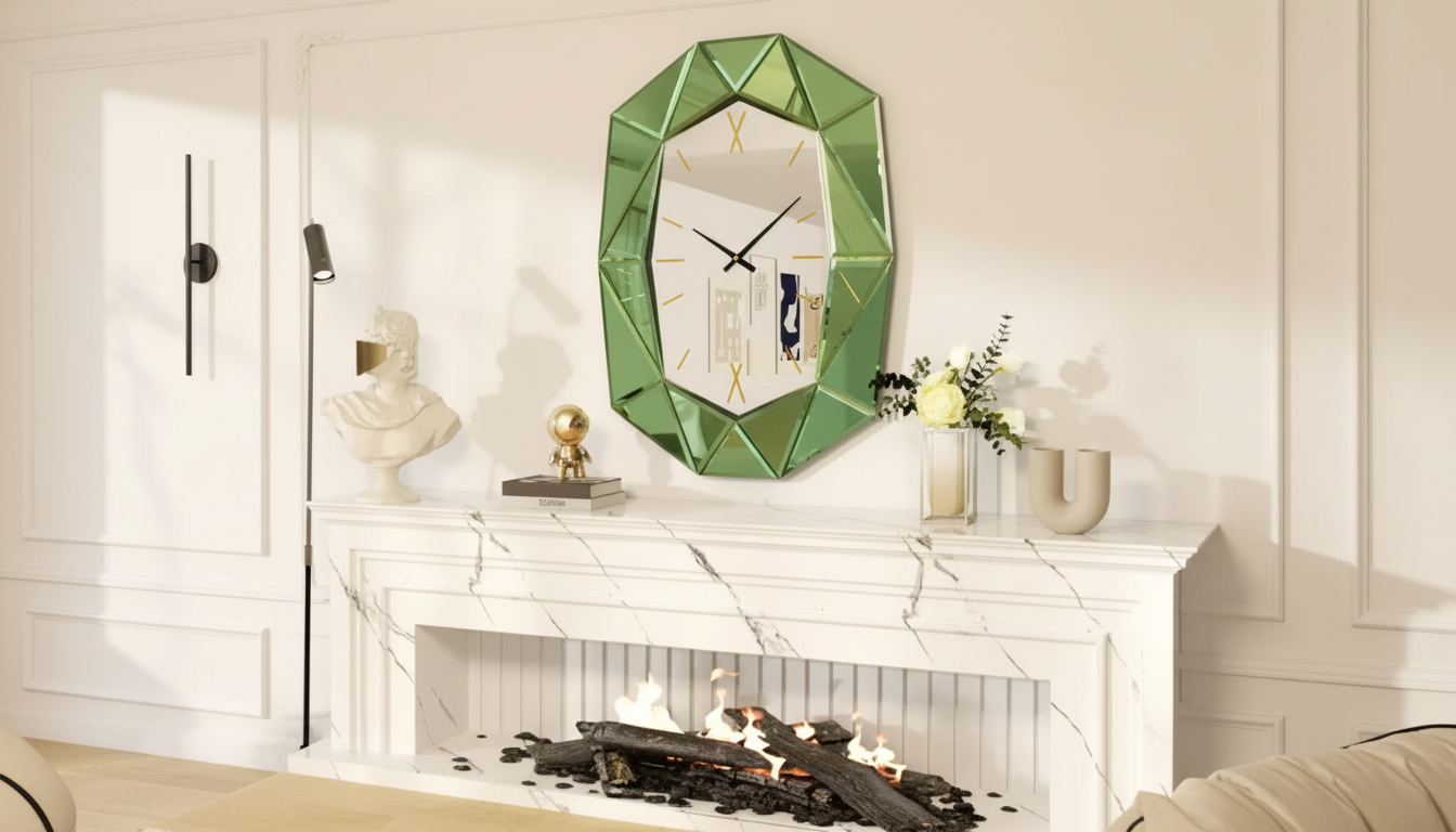Irregular Beveled Mirror Wall Clock: Silent Roman Style