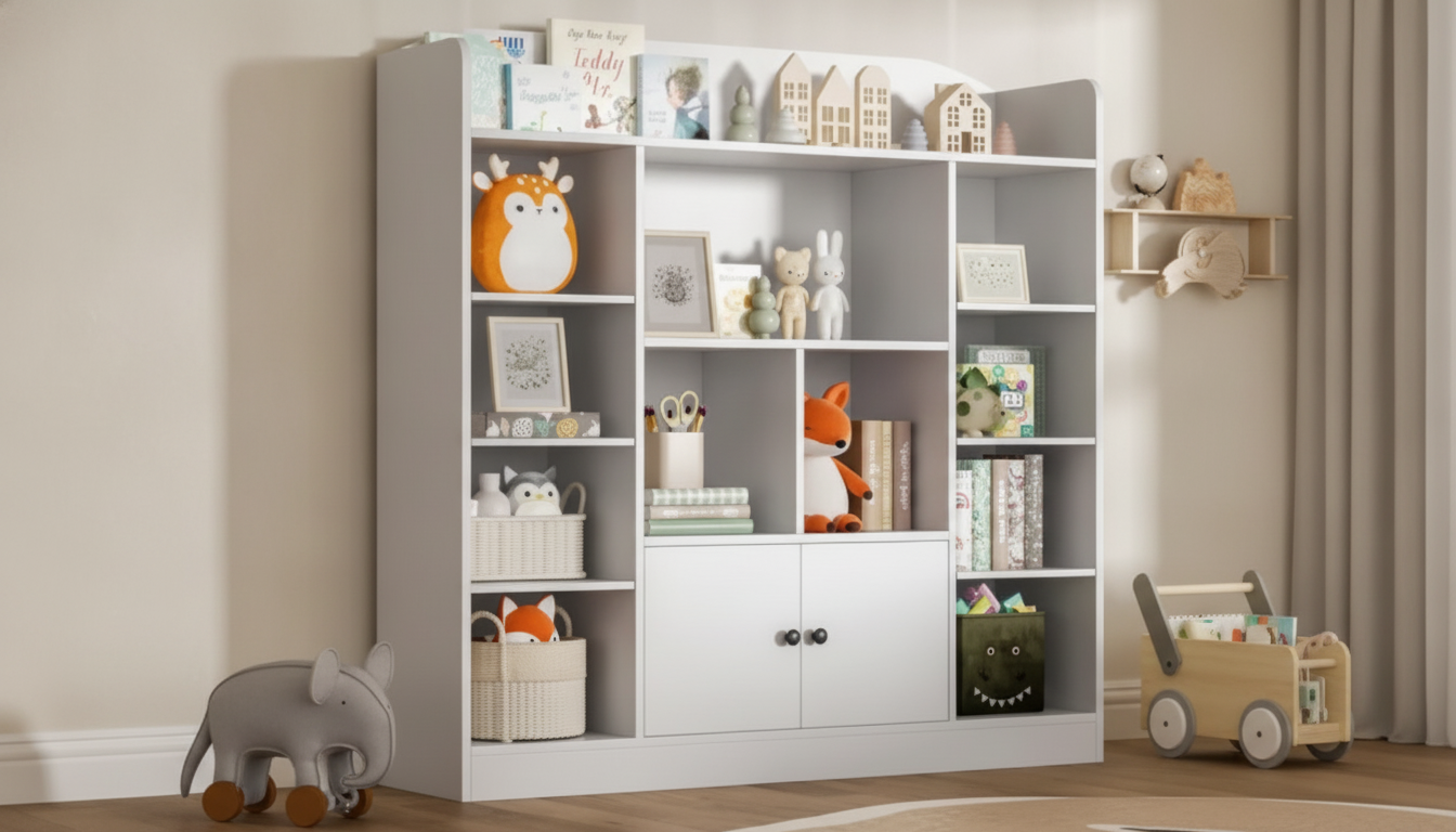 Kids Bookshelf with Cubbies & Cabinets: Show + Stow