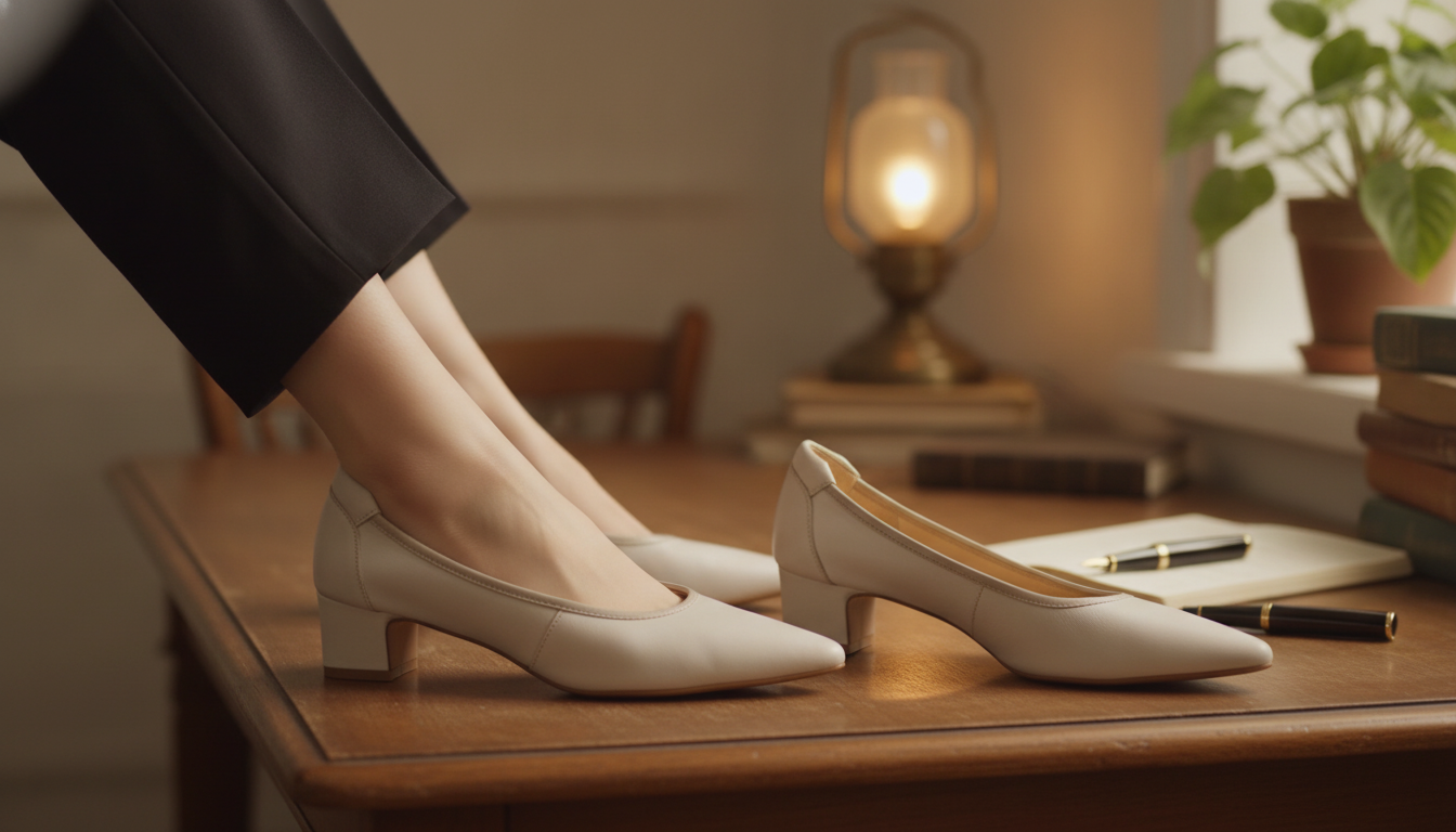 Retro Leather Office Pumps: 4cm Square Heel Slip-On