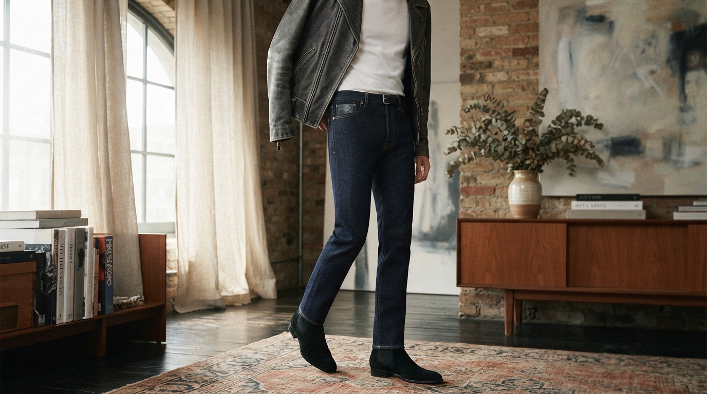 Saint Laurent Straight-Fit Cotton Jeans: Leather Patch