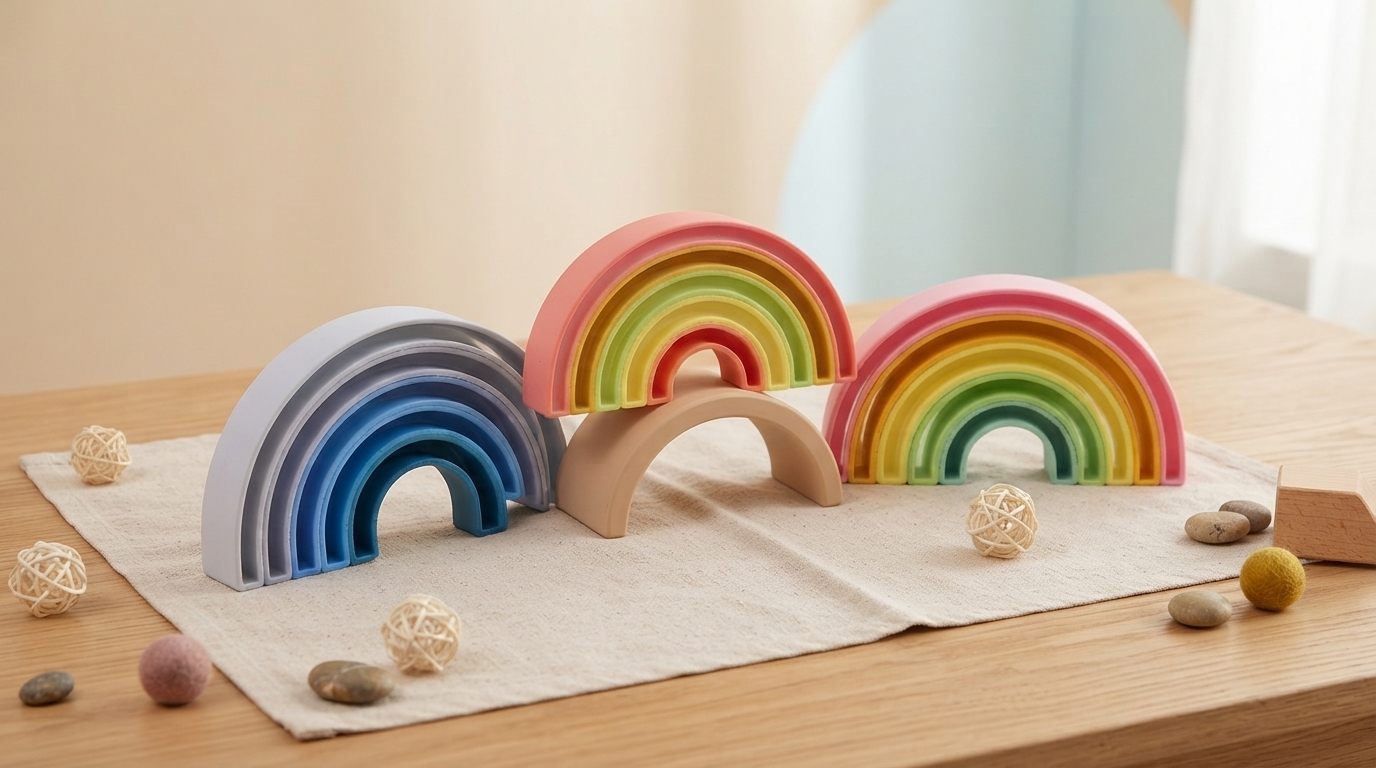 Silicone Rainbow Stacking Blocks: Montessori Play Skills