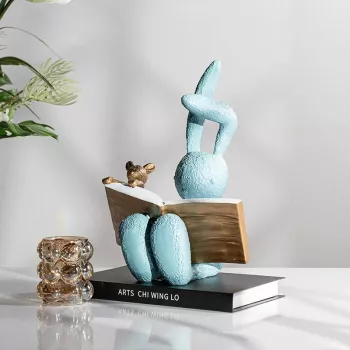 Resin Reading Rabbit Figurine: Cozy Kids’ Nook Decor